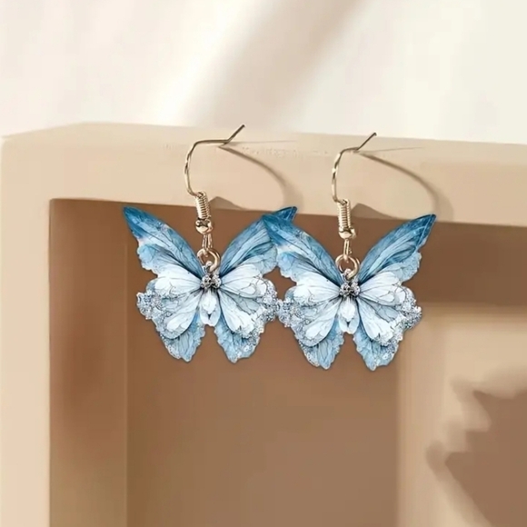 Charming Blue Butterfly Acrylic Fashion Earrings - Picture 2 of 6